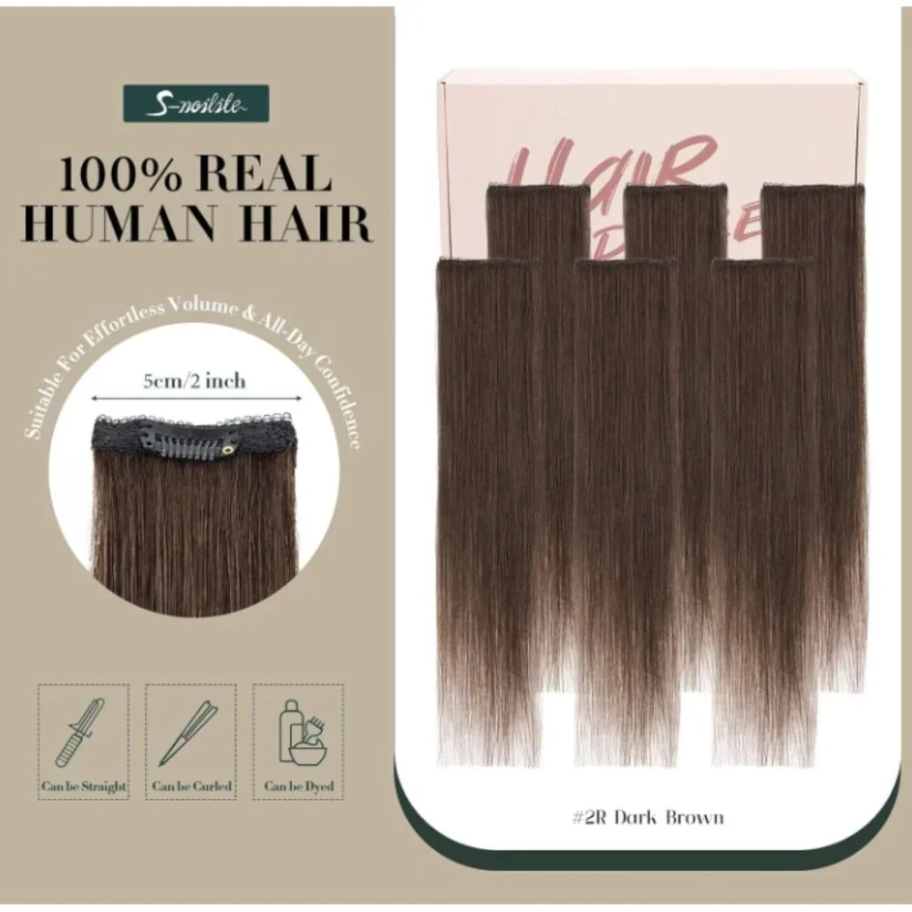 100% Real Human Hair Extensions - 6 Clip-In Hairpieces - 10